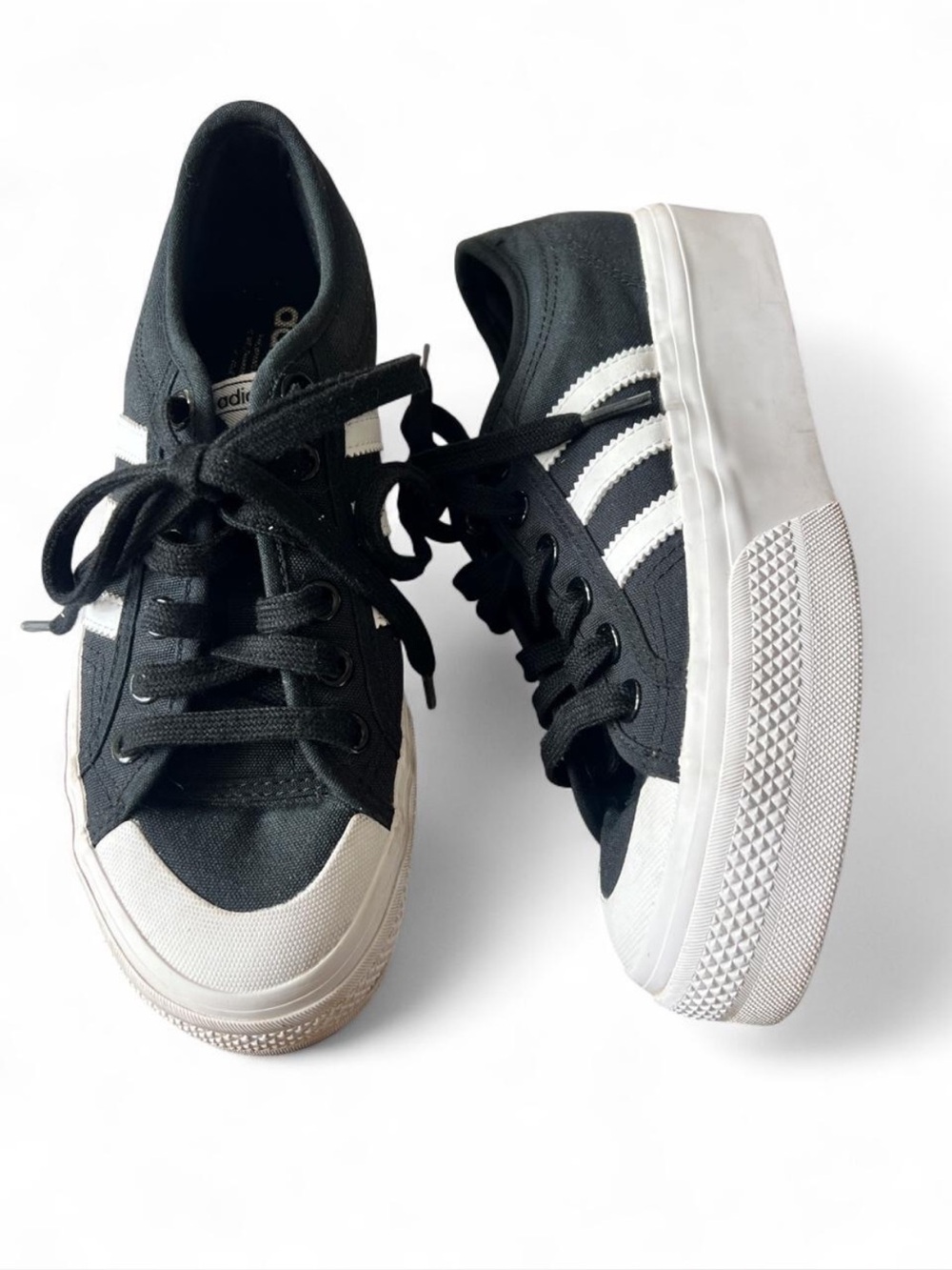 Adidas Originals Nizza Platform Low Sneakers Black White Canvas Size 7